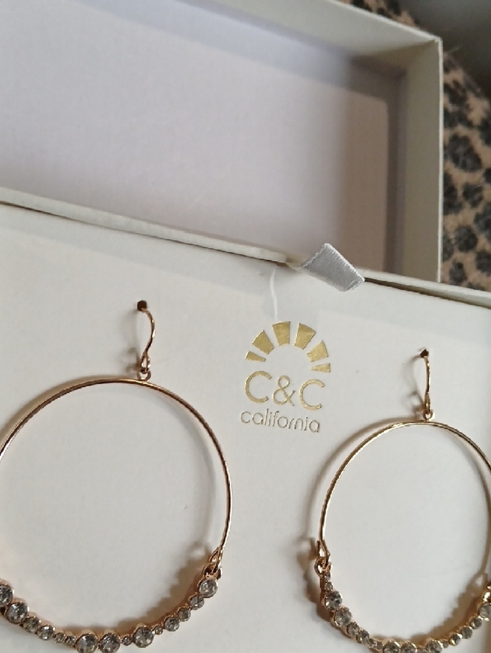 C&C California Boho Feminine Gold Hoop Earrings with Crystal Accents - Picture 9 of 10